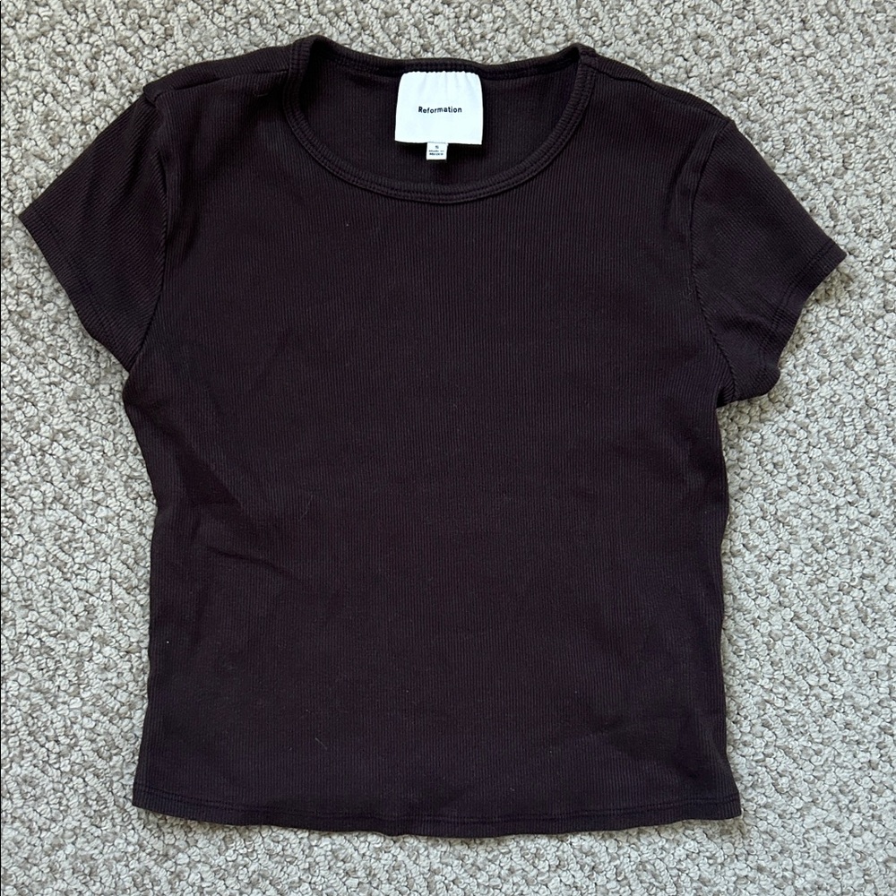 Reformation Dark Chocolate Ribbed Short Sleeve Tee